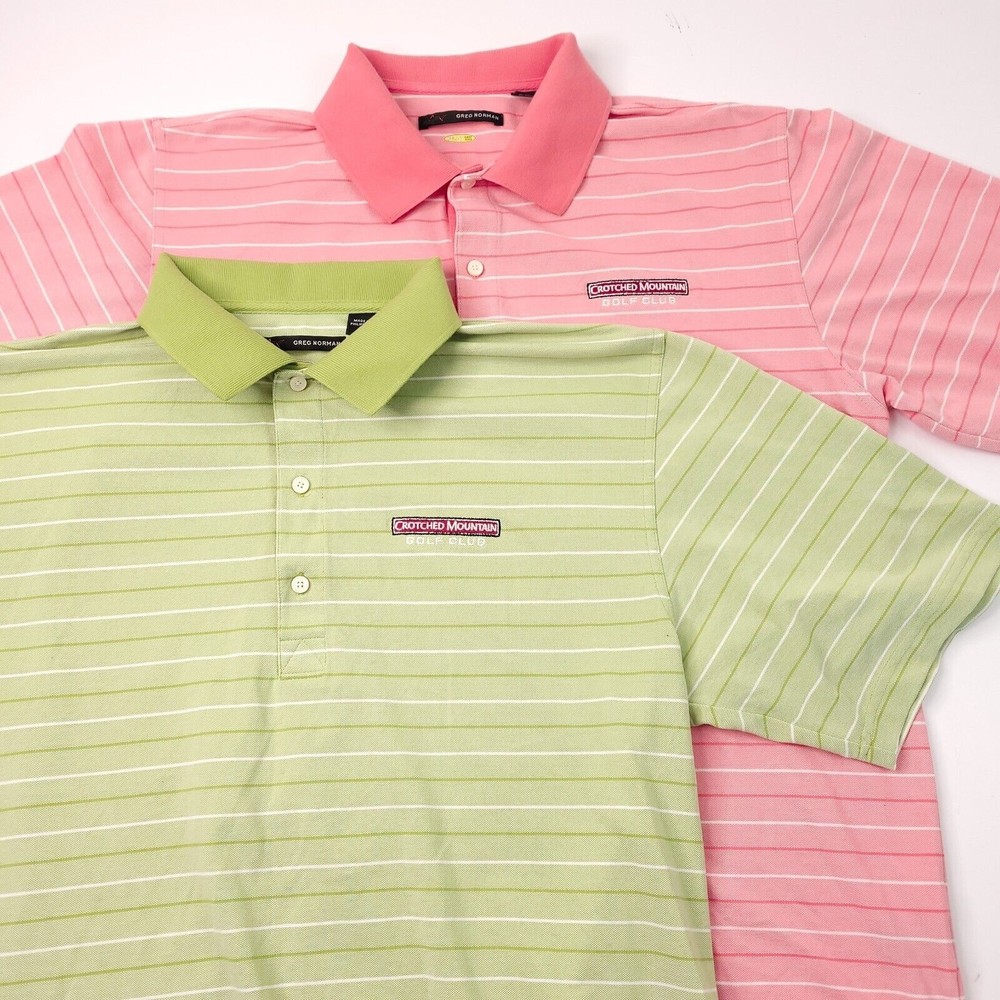 Lot of 2 Greg Norman Golf POLO Shirt Large Pink Green Crotched Mountain Club